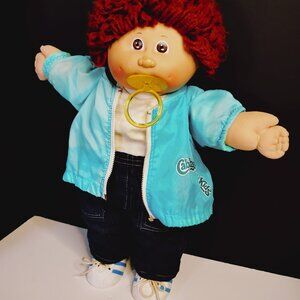 Cabbage Patch Kids Vintage 78-82 Boy Doll Red Curly, Brown Eyes, Jeans & Jacket